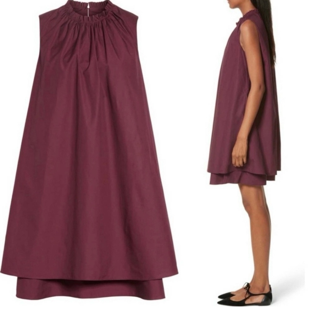 Ted Baker London Ezmay Tiered Maroon 100% Cotton Shift Dress Size 4